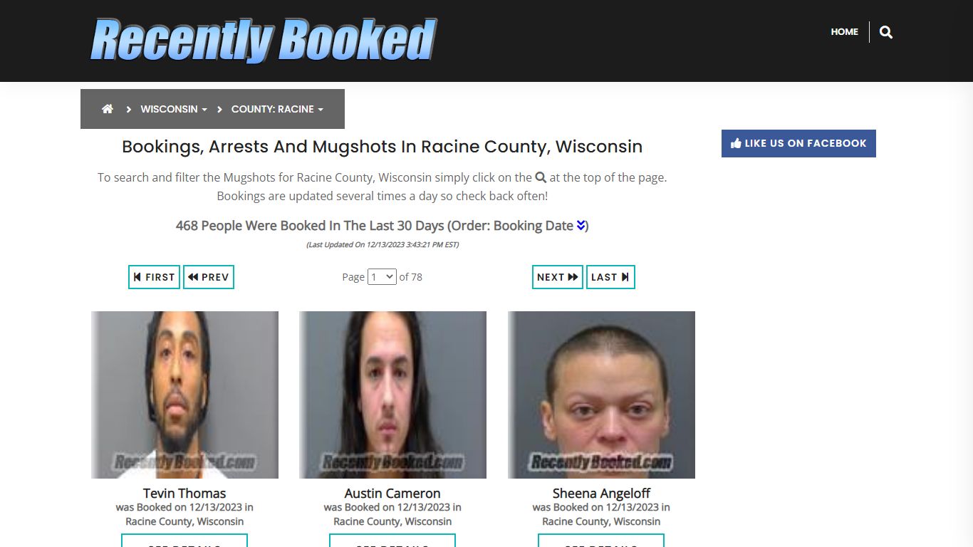Bookings, Arrests and Mugshots in Racine County, Wisconsin